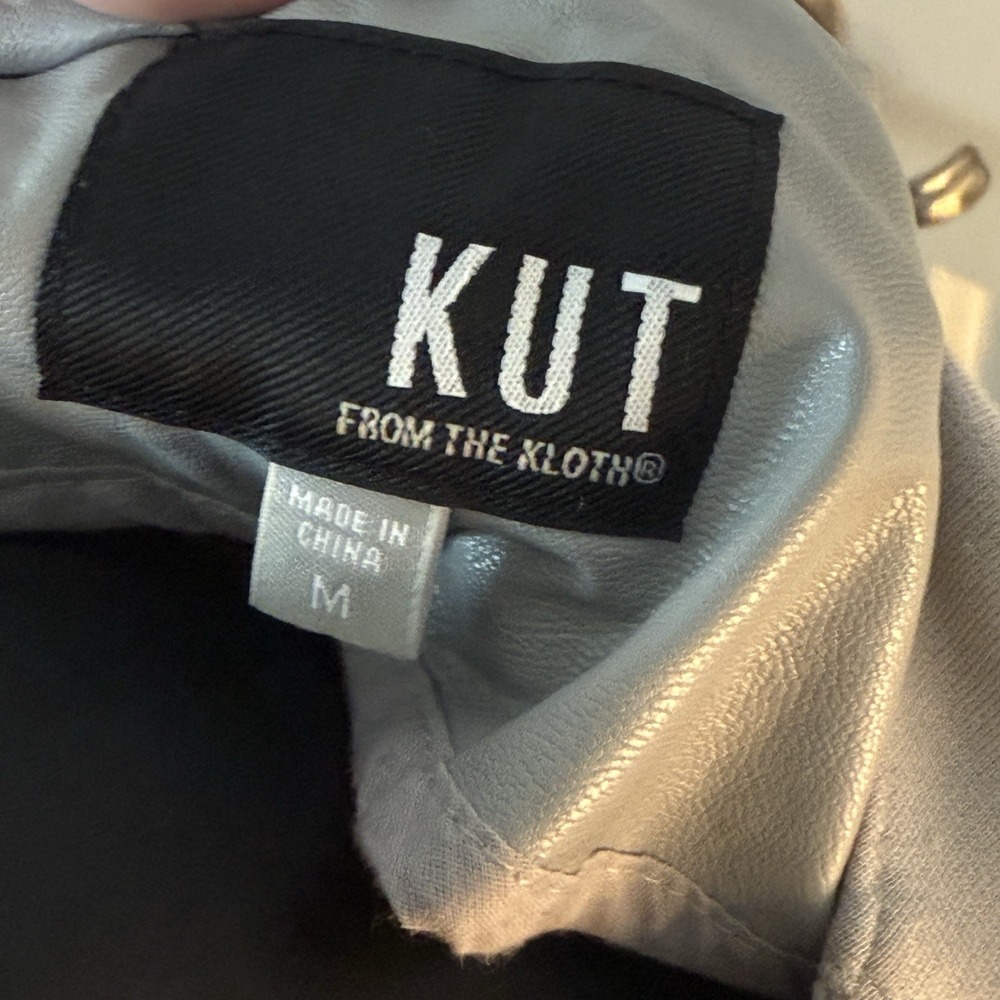 Kut From The Kloth Dahliana Moto Jacket Gray Ruffle Faux Leather Medium NEW - Picture 4 of 10